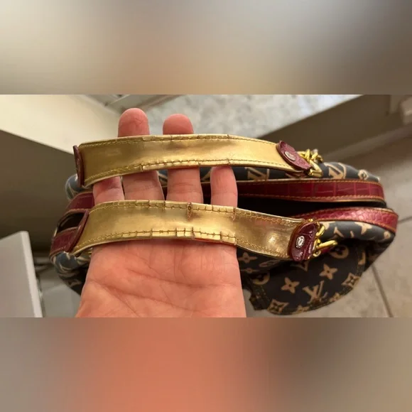 Iconic Monogram sturdy denim Canvas Shoulder Bag - Navy-Red-White gold hardware - Picture 11 of 16